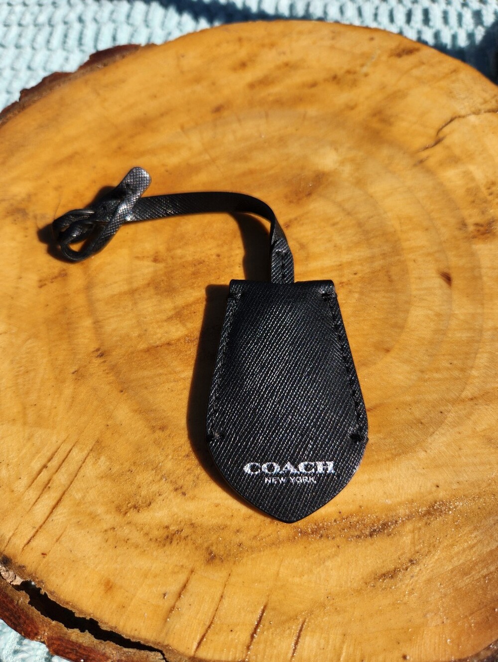 Coach Black Leather Tag with Logo Strap